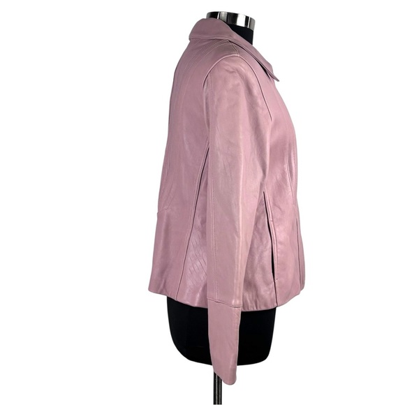 AVANTI LIGHT PINK LEATHER ZIP FRONT TAILORED COLLARED BLAZER Y2K JACKET - Picture 8 of 16